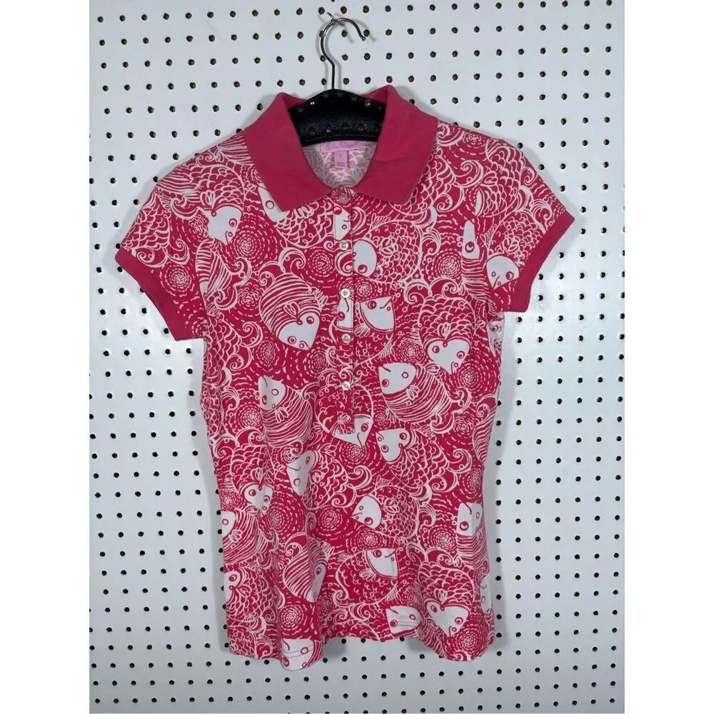 Lilly Pulitzer fish print polo shirt size S